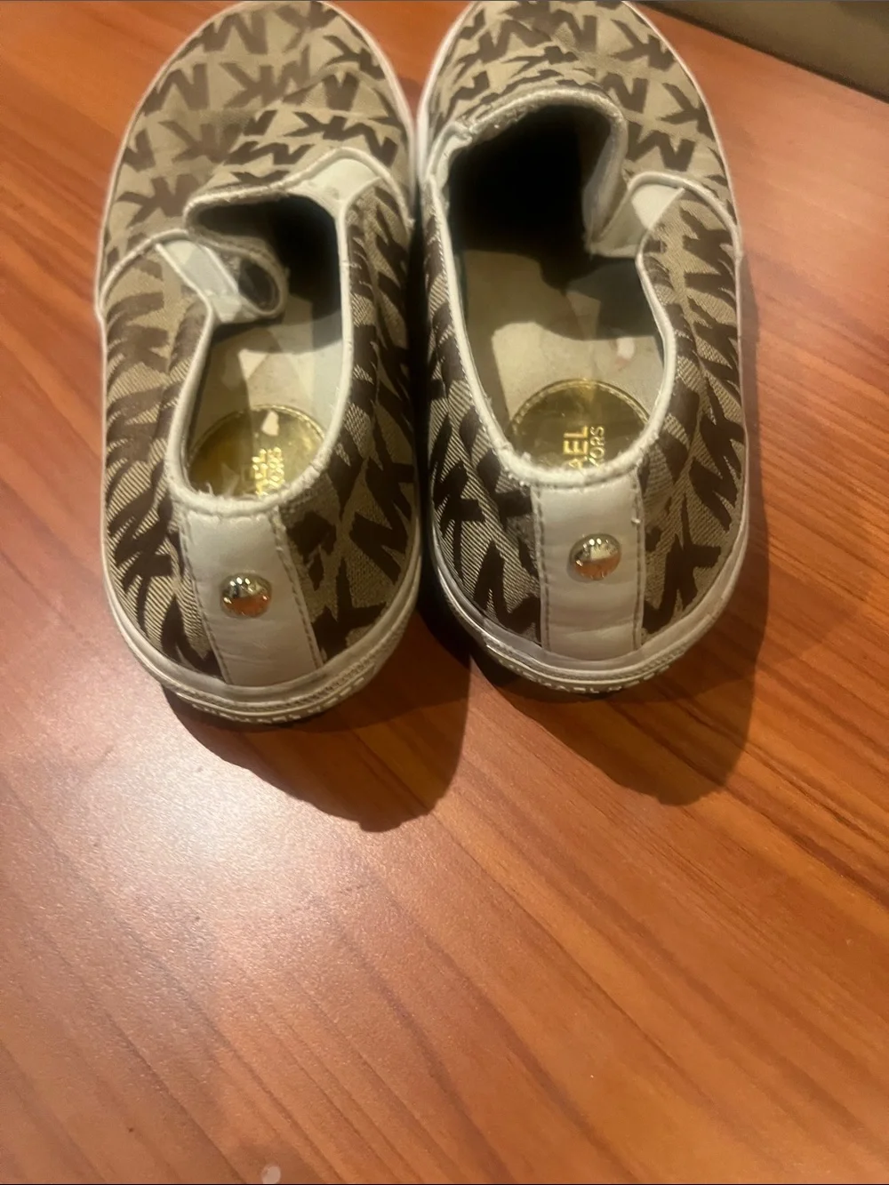 Michael Kors Brown and Cream MK Logo Slip-On Sneakers